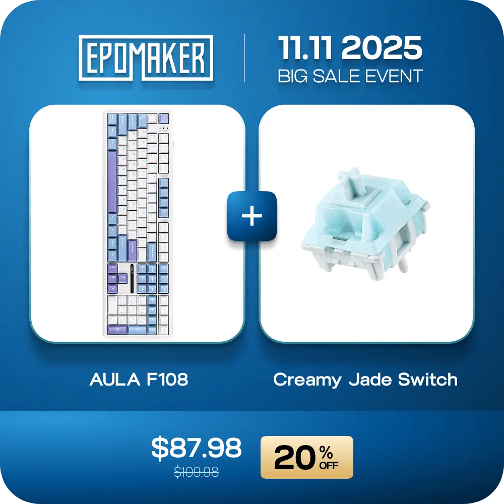 EPOMAKER x AULA F108(LEOBOG Greywood V3 Switch) + EPOMAKER Creamy Jade Switch Set