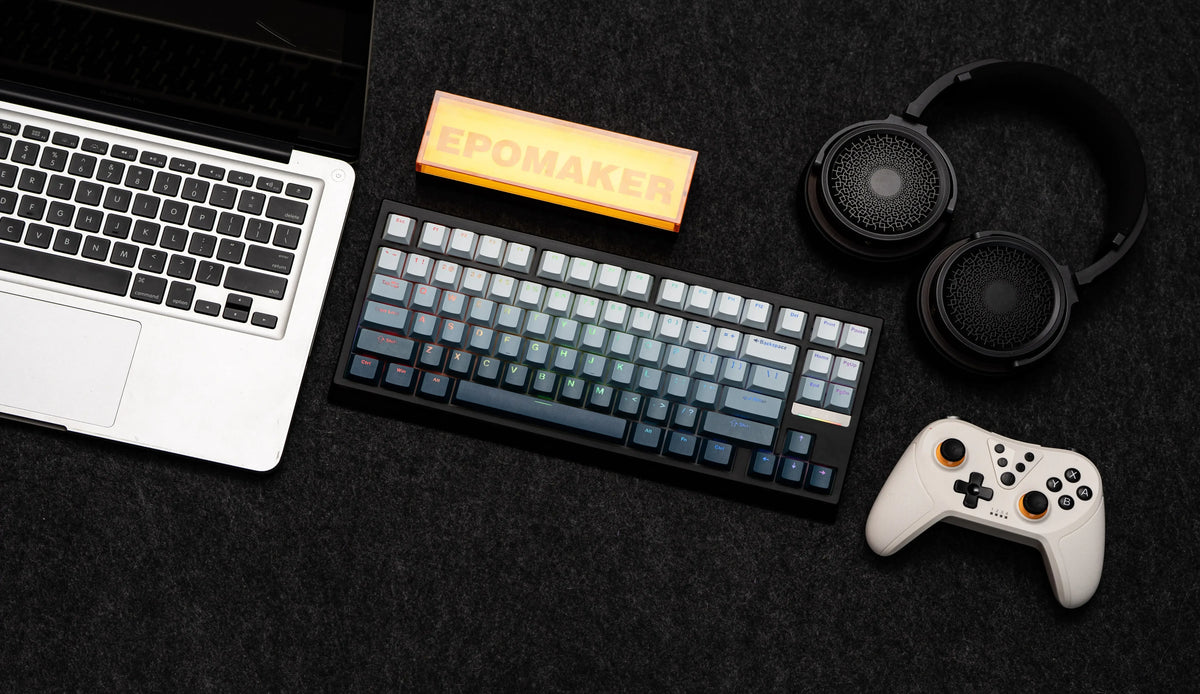 EPOMAKER G84 HE 75 percent mechanical keyboard in a gaming desk setup