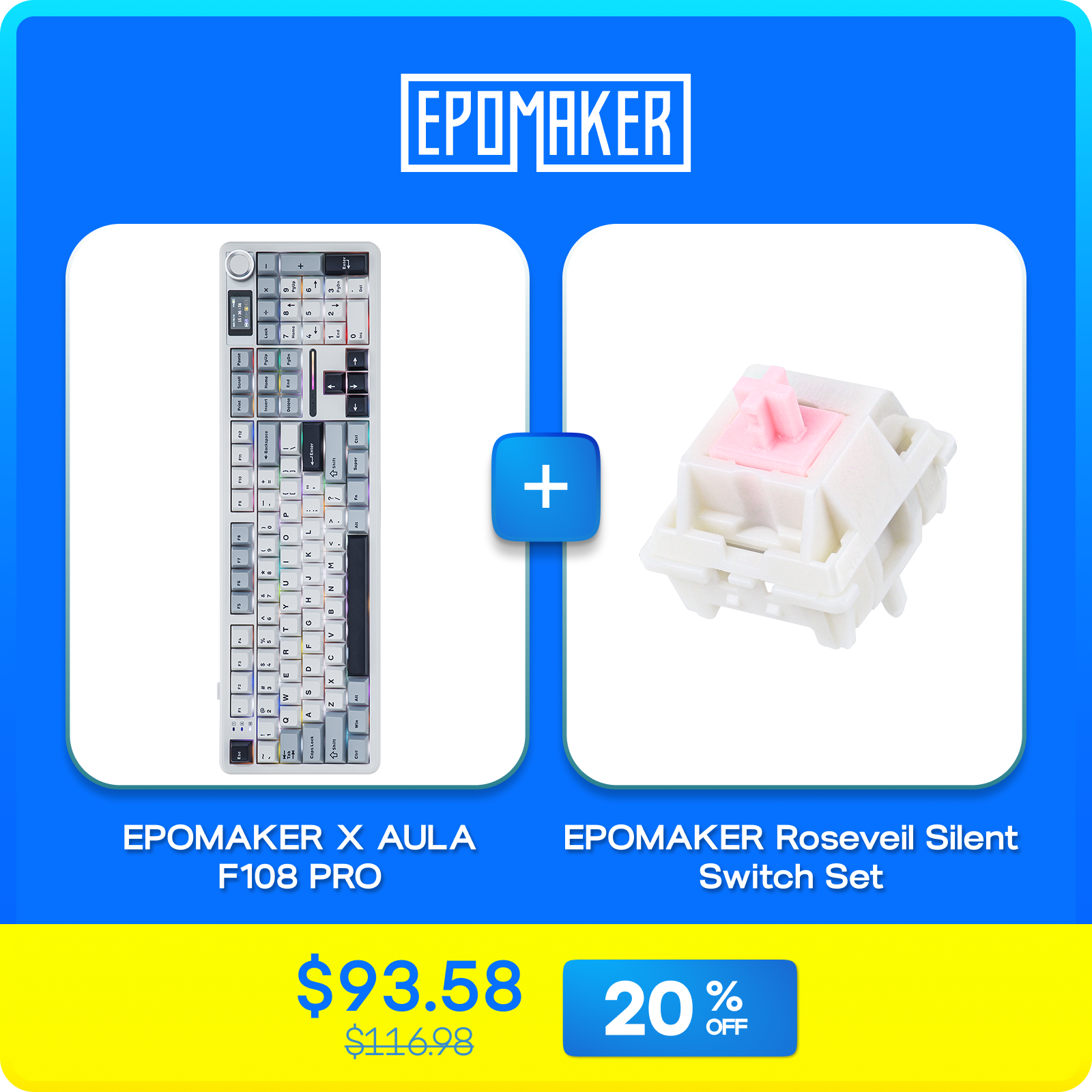 EPOMAKER X AULA F108 PRO(LEOBOG Reaper Switch) + EPOMAKER Roseveil Silent Switch Set Bundle