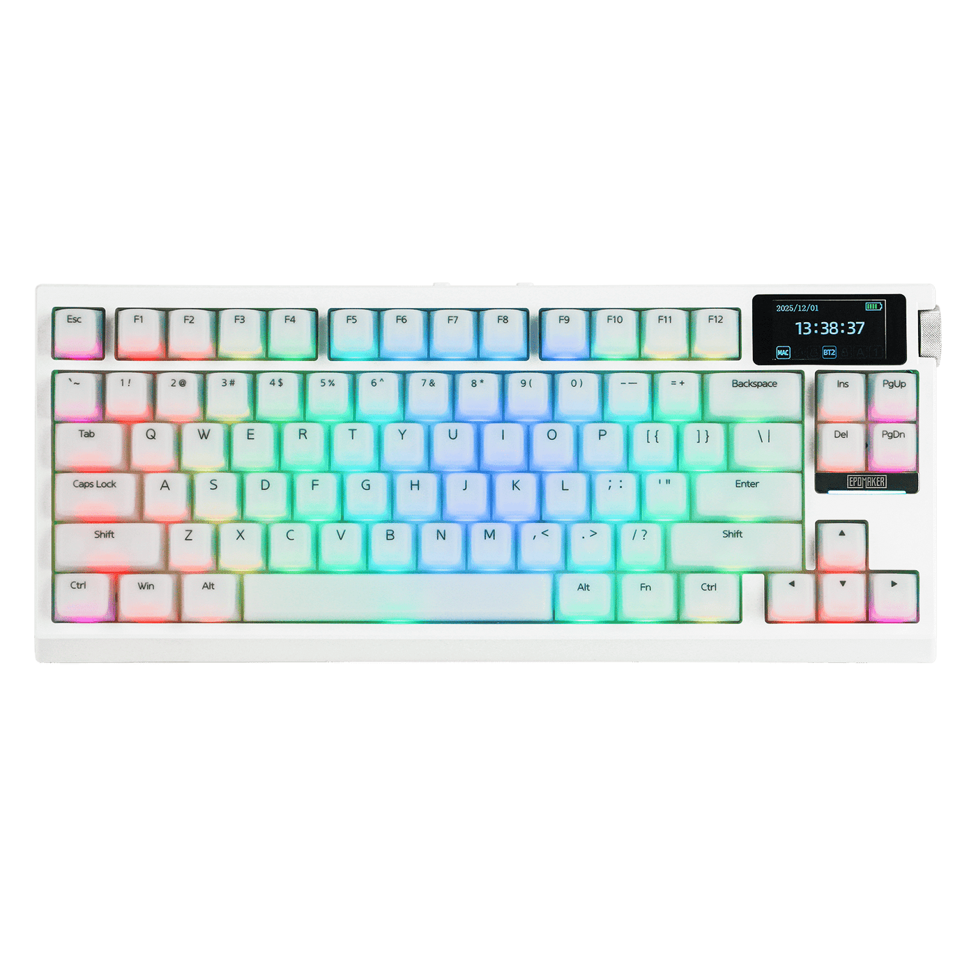 EPOMAKER G84 PRO top-down view with LCD time display and pastel mint keycaps