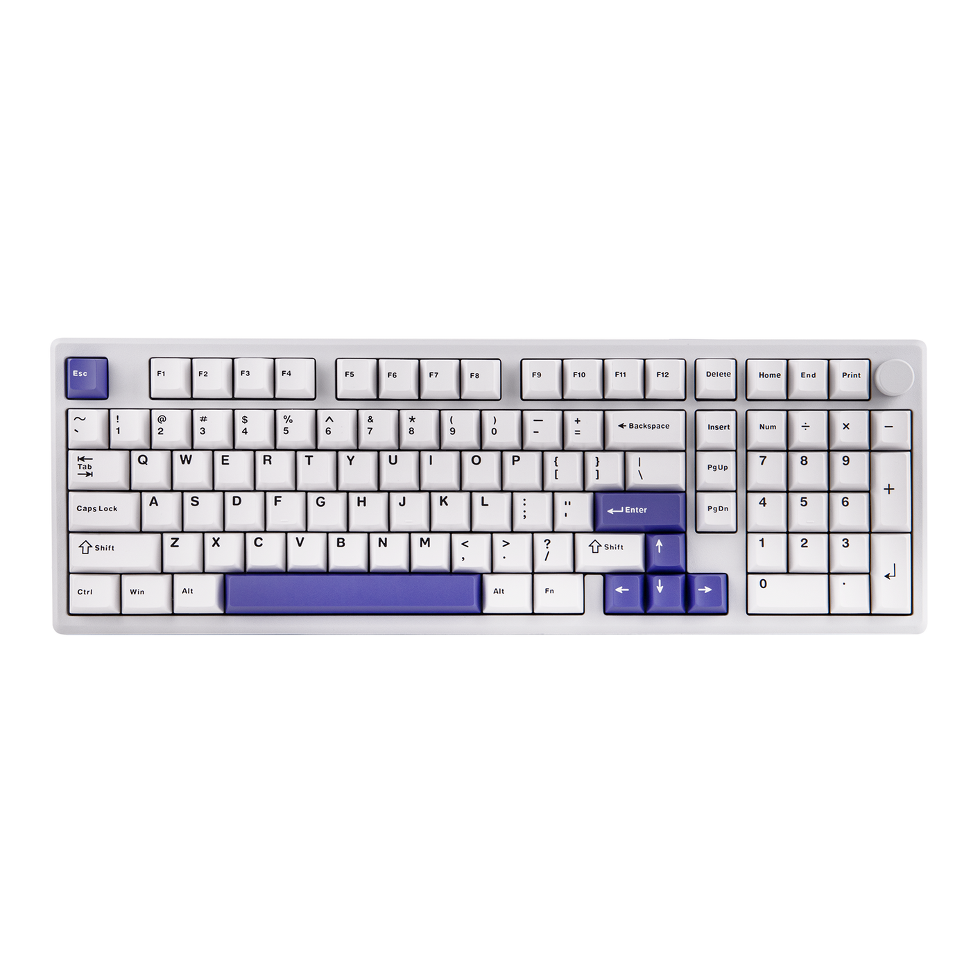 EPOMAKER Galaxy100 QMK/VIA White Purple top-down view, RGB off