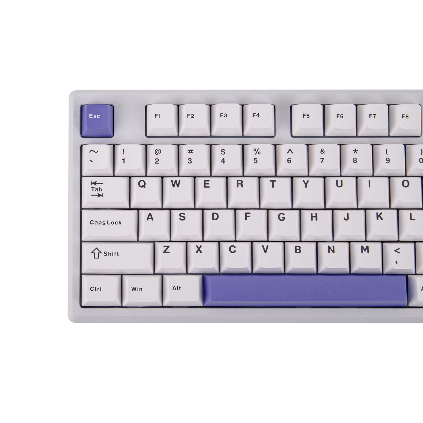 EPOMAKER Galaxy100 QMK/VIA White Purple close-up of left-side keys with purple Esc accent
