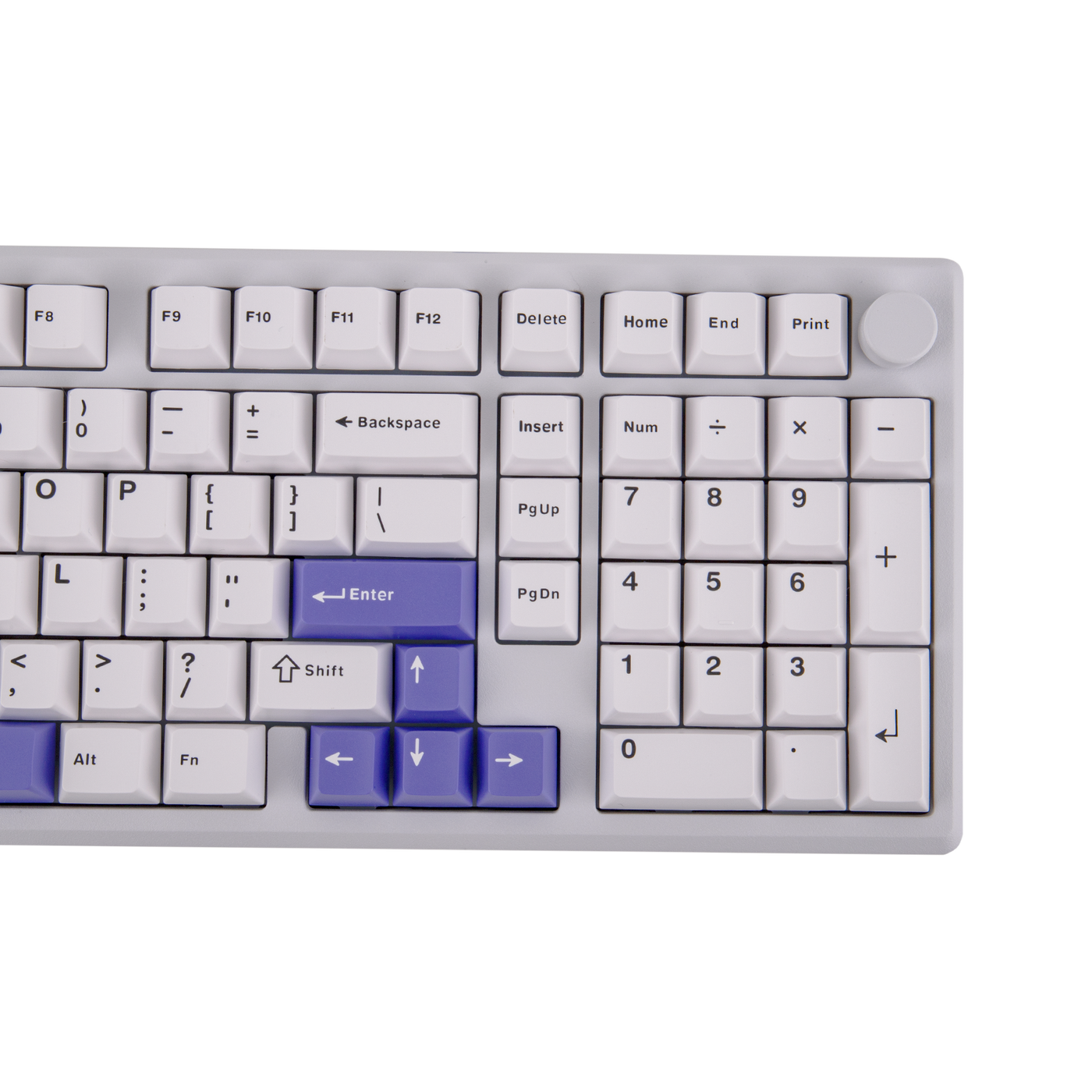 EPOMAKER Galaxy100 QMK/VIA White Purple close-up of right-side keys and numpad