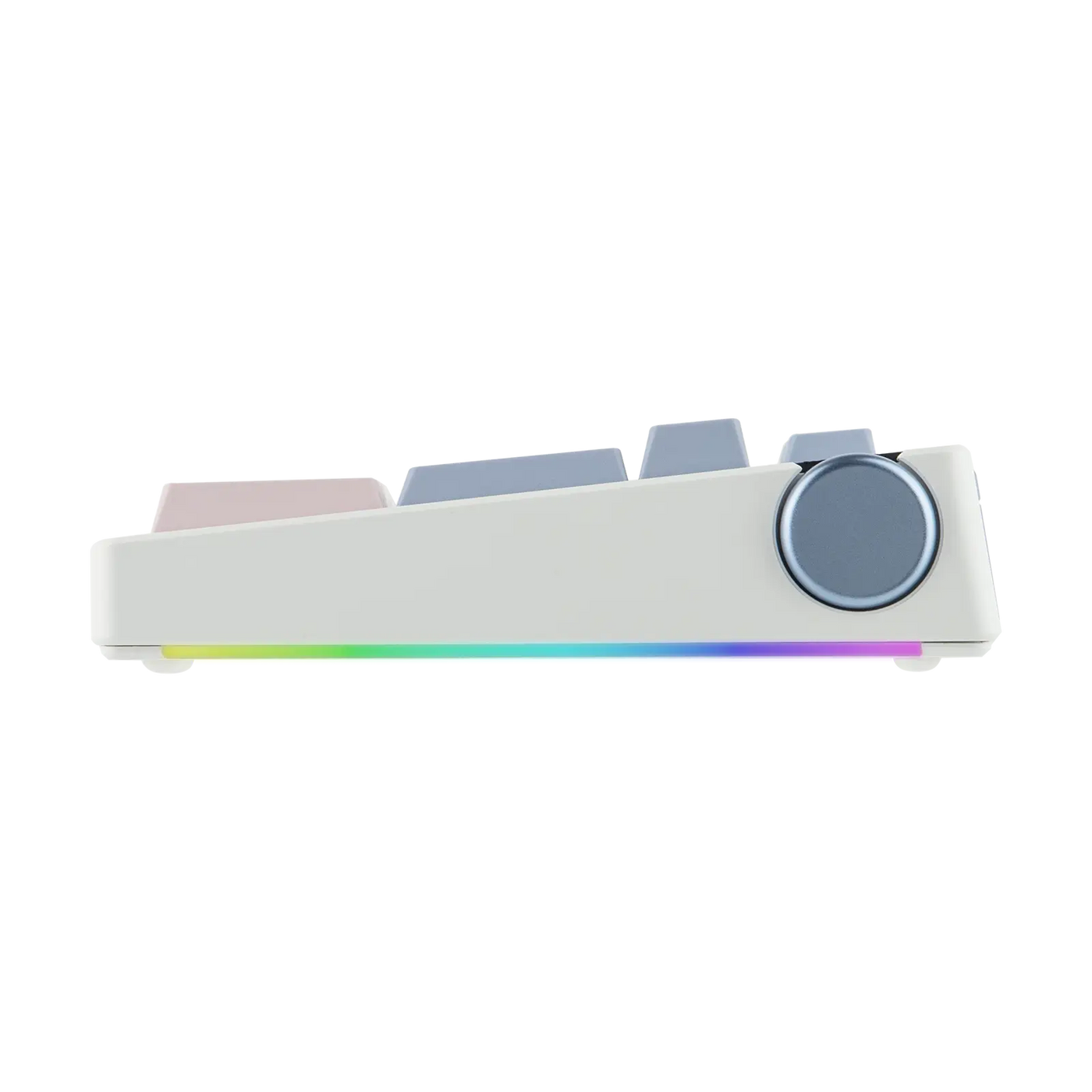EPOMAKER TH108 PRO White side view with RGB strip lighting and rotary knob