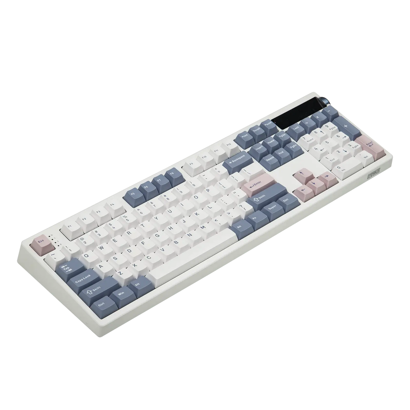 EPOMAKER TH108 PRO White Blue 100% keyboard angled view, no lighting