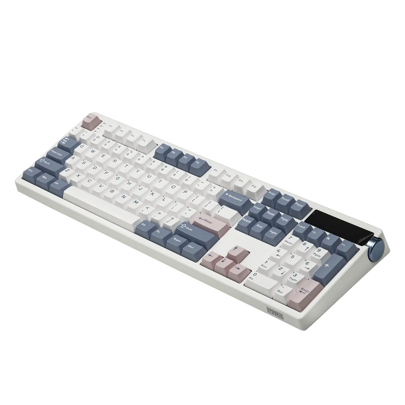 EPOMAKER TH108 PRO White Blue top-right angled view, RGB off