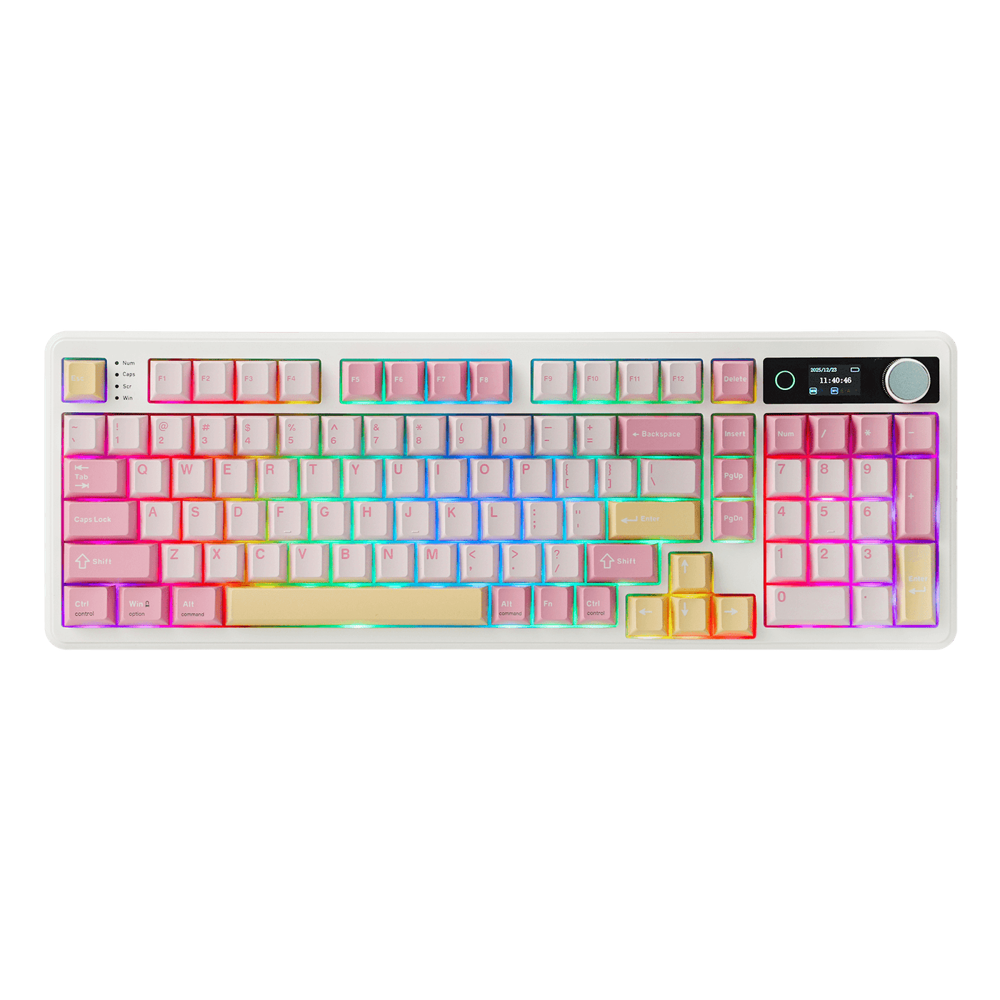 EPOMAKER TH99 PRO Pink colorway with rainbow RGB backlight, top-down view