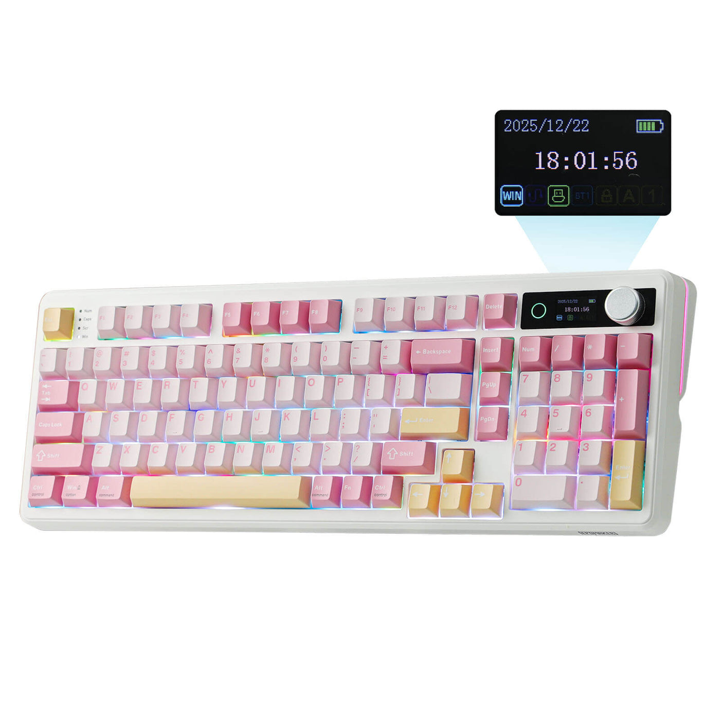 EPOMAKER TH99 PRO Pink colorway hero shot with TFT smart display detail