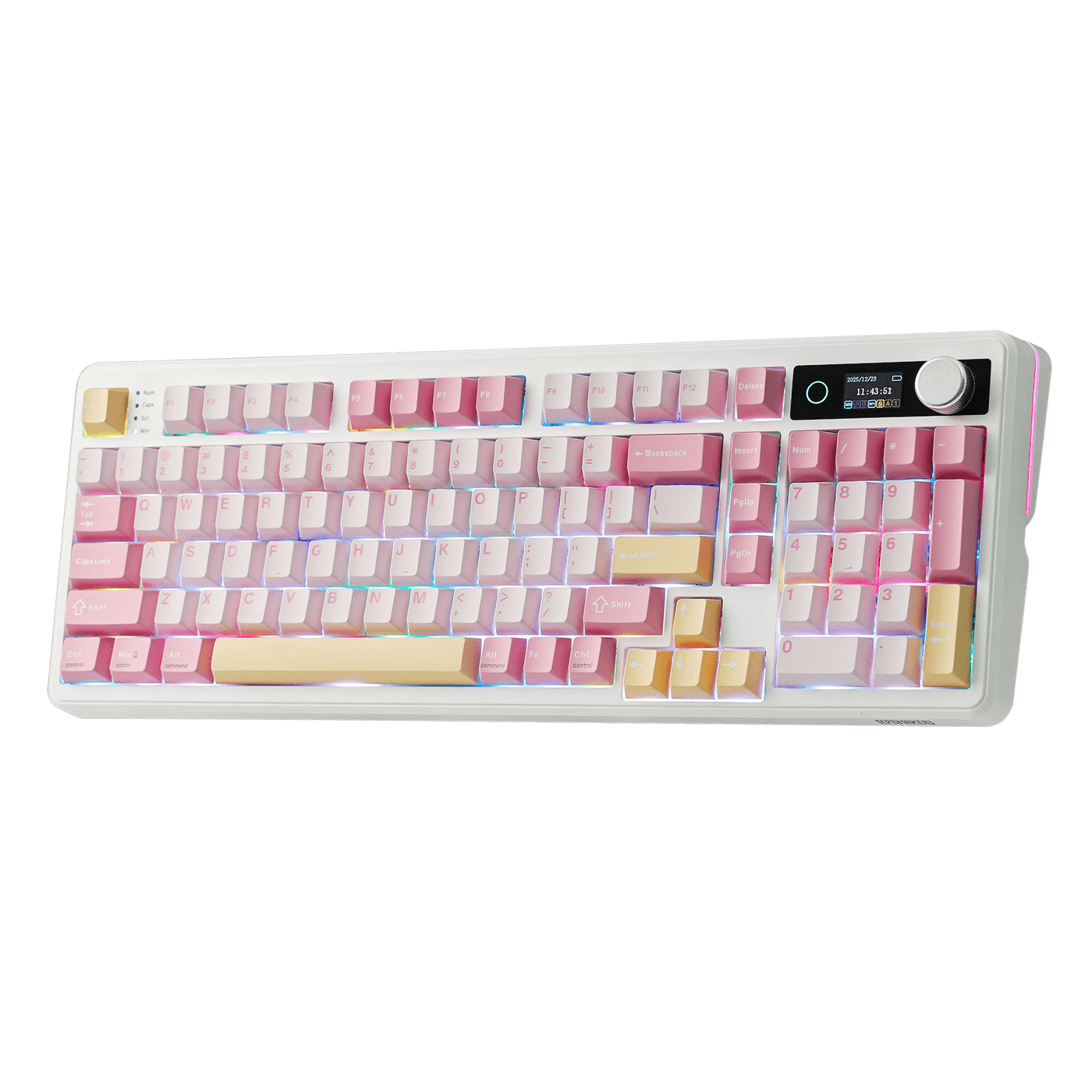 EPOMAKER TH99 PRO Pink with RGB lighting, angled hero view