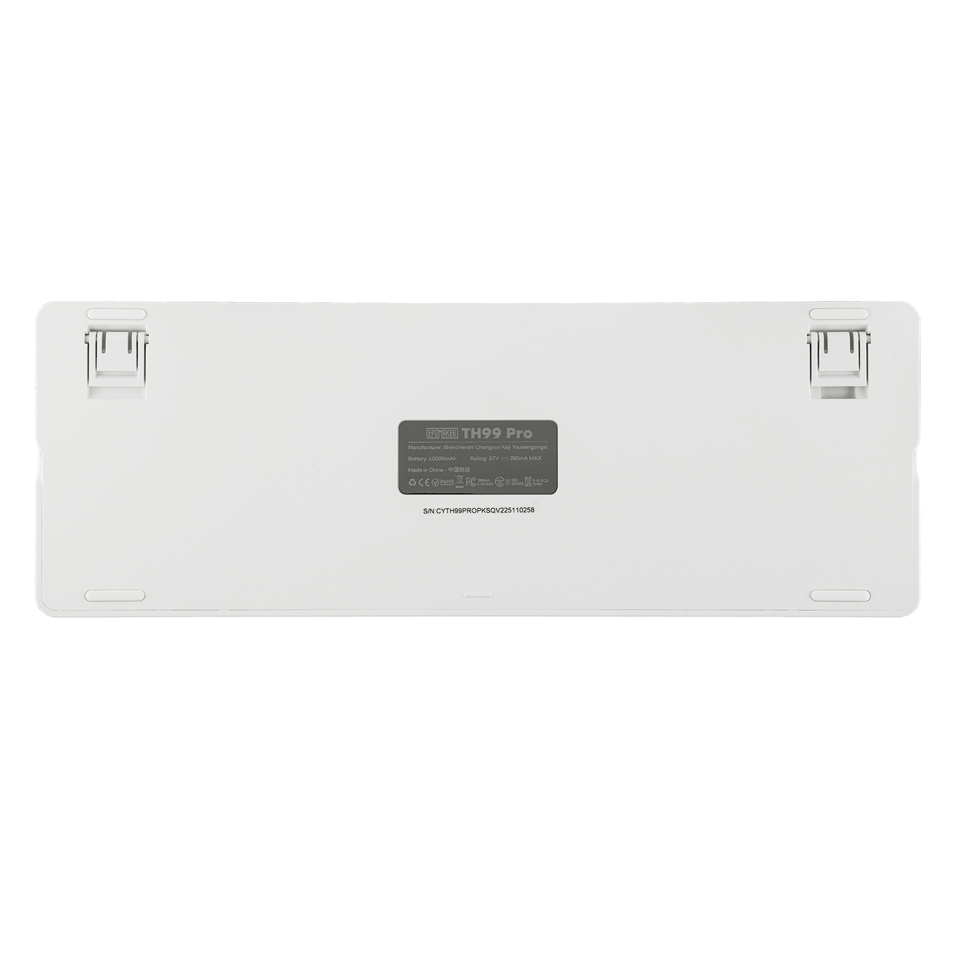 EPOMAKER TH99 PRO underside view showing kickstand feet, White Blue