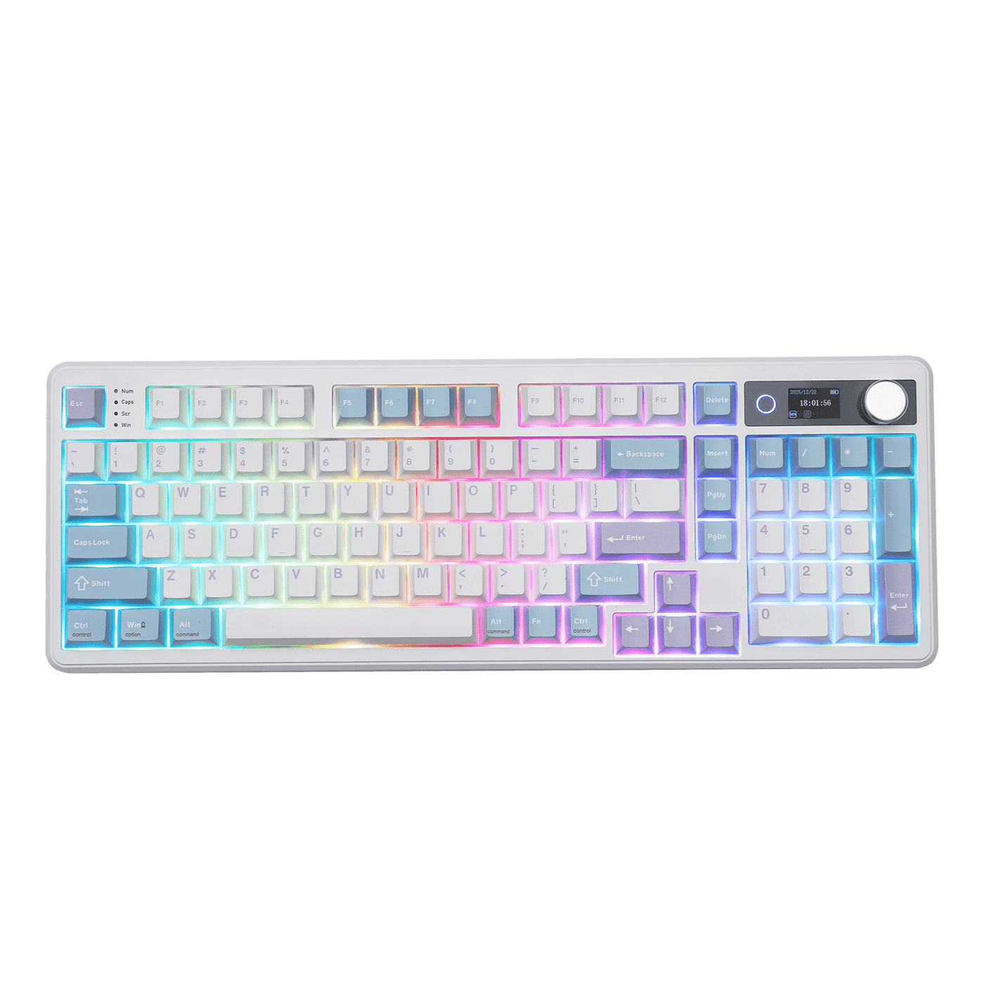 EPOMAKER TH99 PRO White Blue with rainbow RGB backlight, top-down view