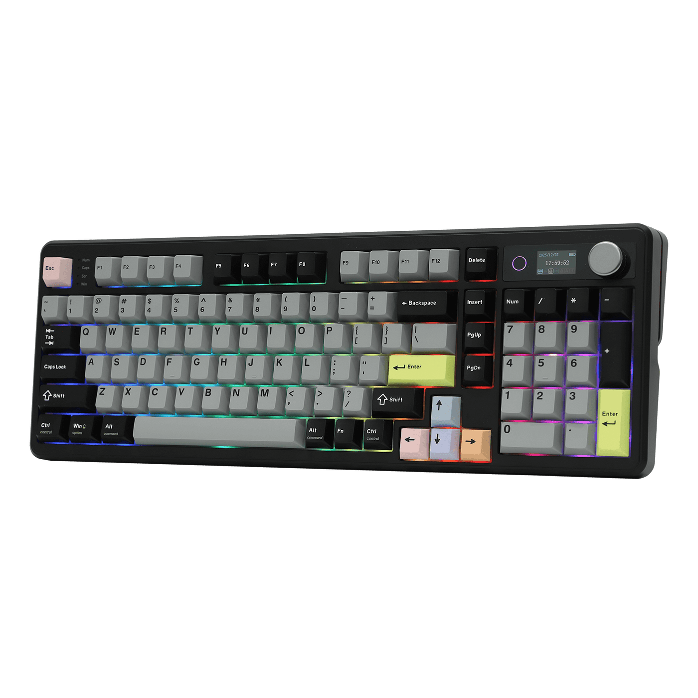 EPOMAKER TH99 PRO Black Grey with RGB lighting, angled hero view