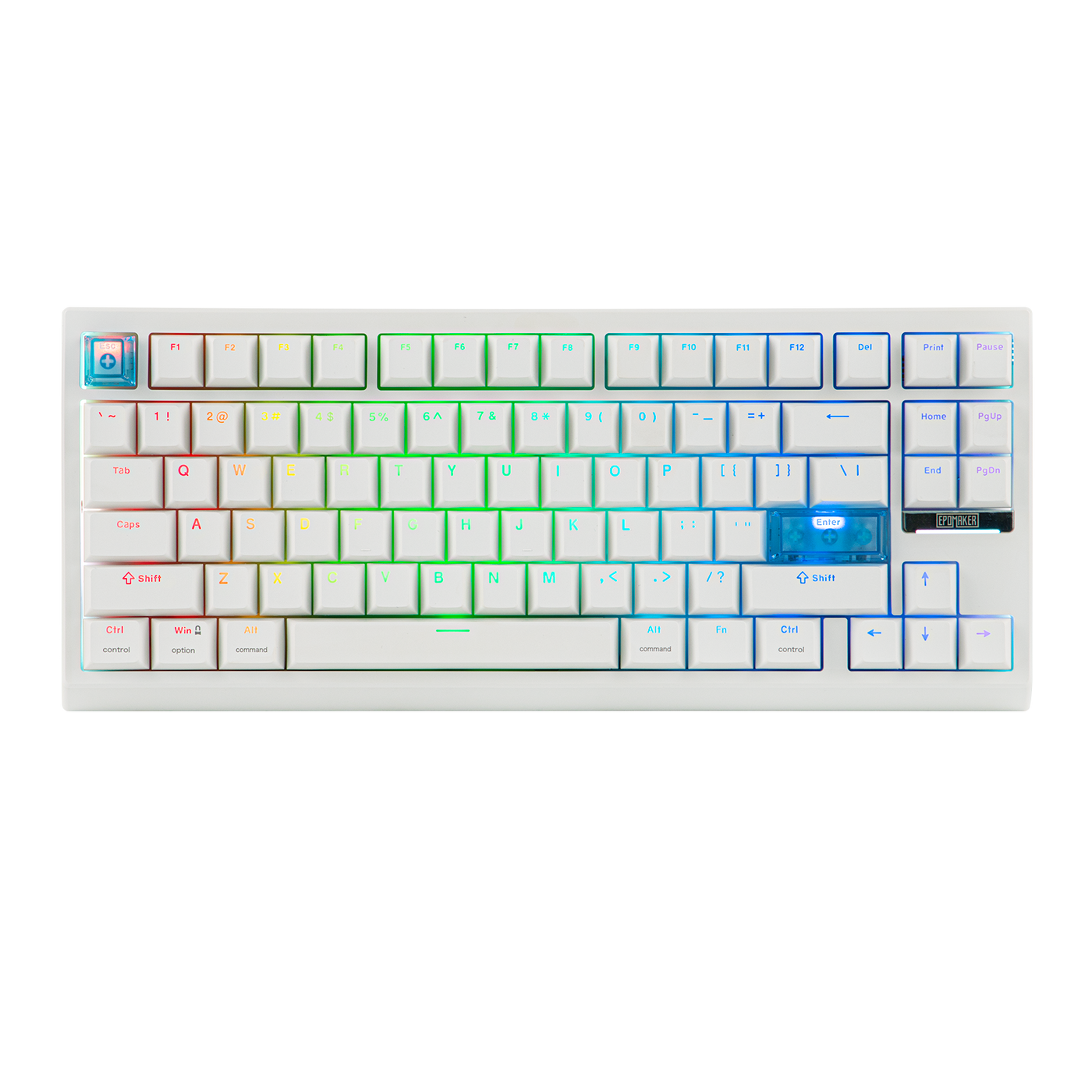 EPOMAKER G84 HE White 80% Hall Effect keyboard with rainbow RGB, top-down view