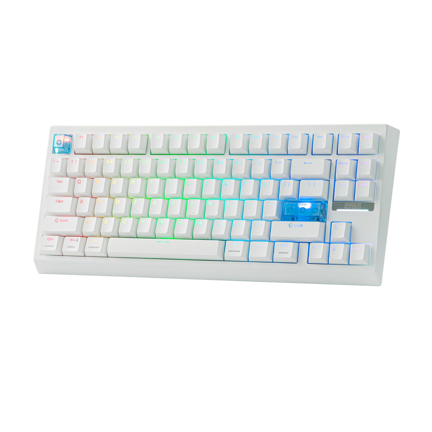 EPOMAKER G84 HE White angled view with rainbow RGB lighting