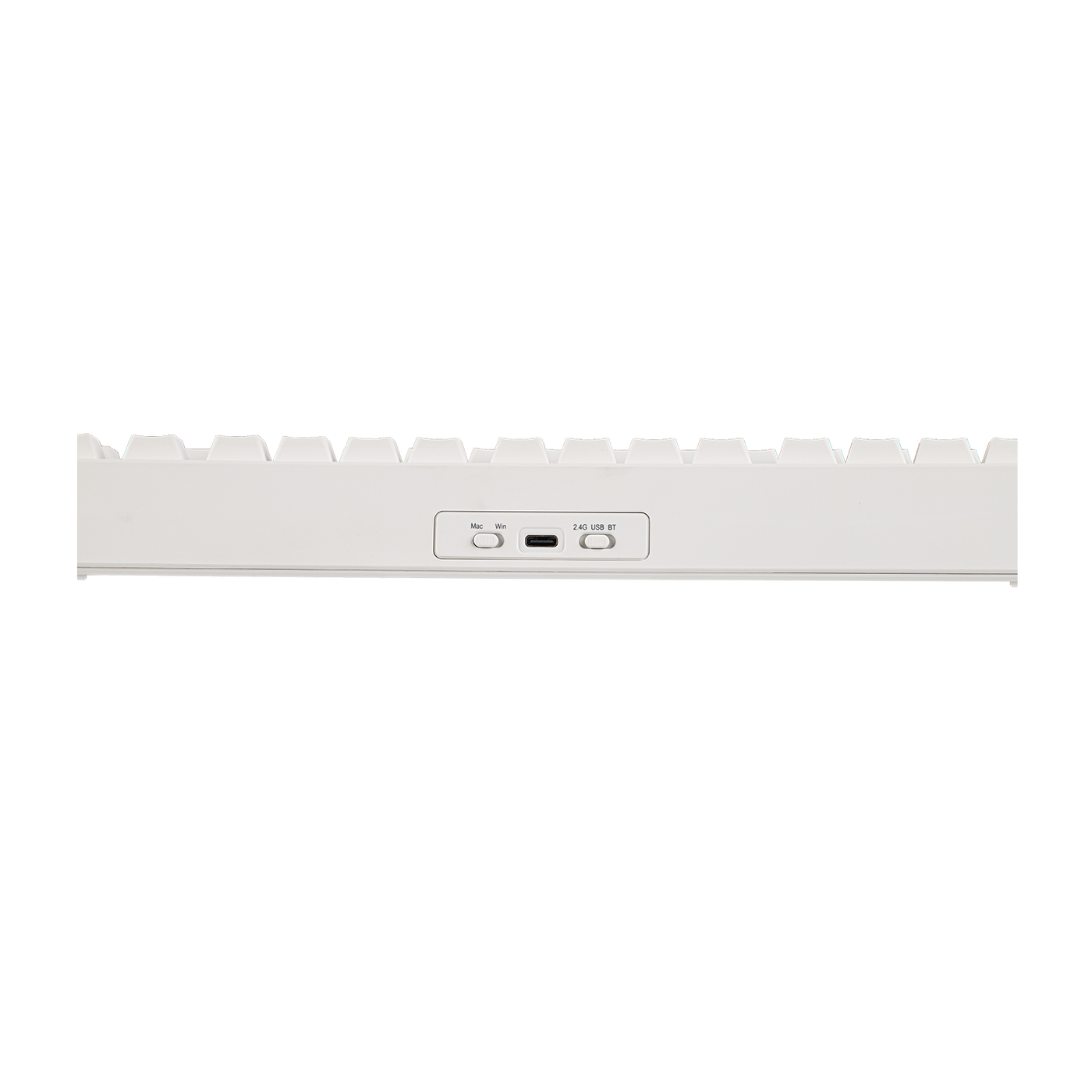 EPOMAKER G84 HE White rear view with USB-C port, Mac/Win toggle, and 2.4G/USB/BT switch