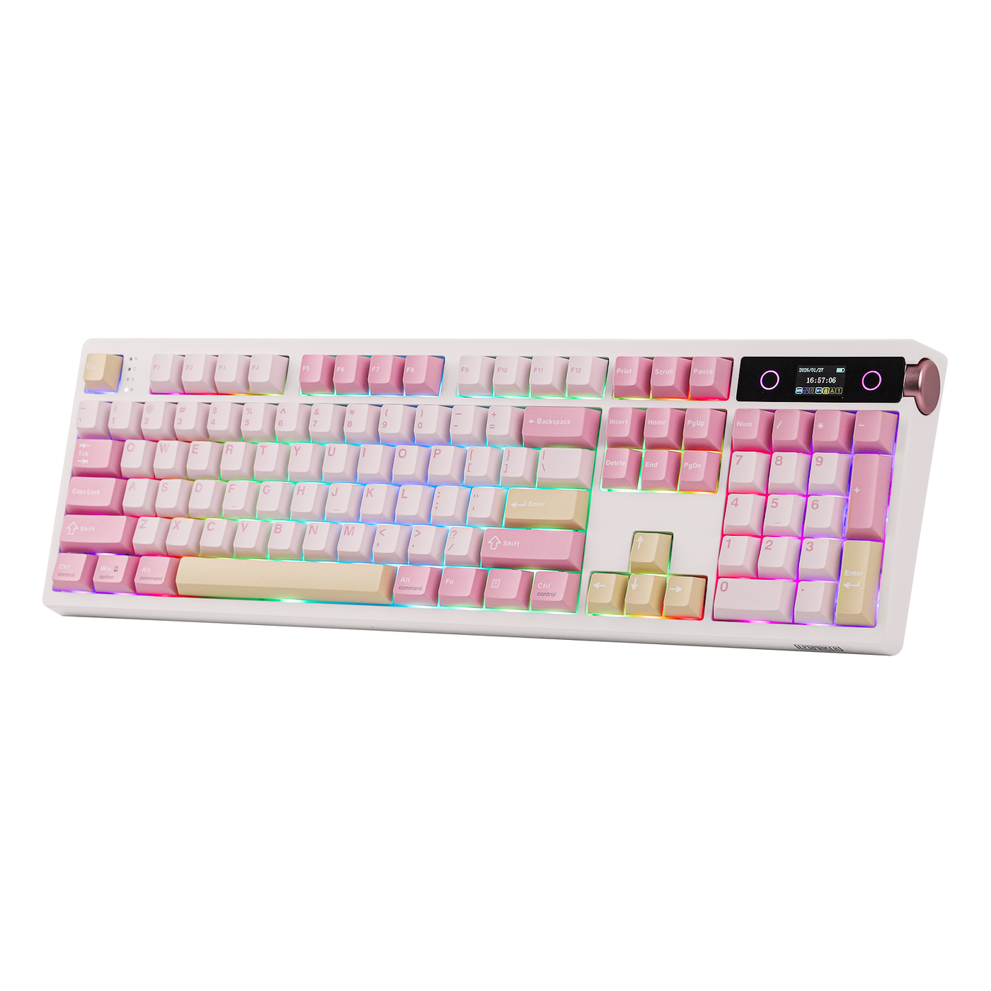 EPOMAKER TH108 PRO Pink with rainbow RGB backlight and TFT display, top-down
