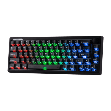 EPOMAKER HE65 V2 TMR black shell angled top-down with RGB illumination
