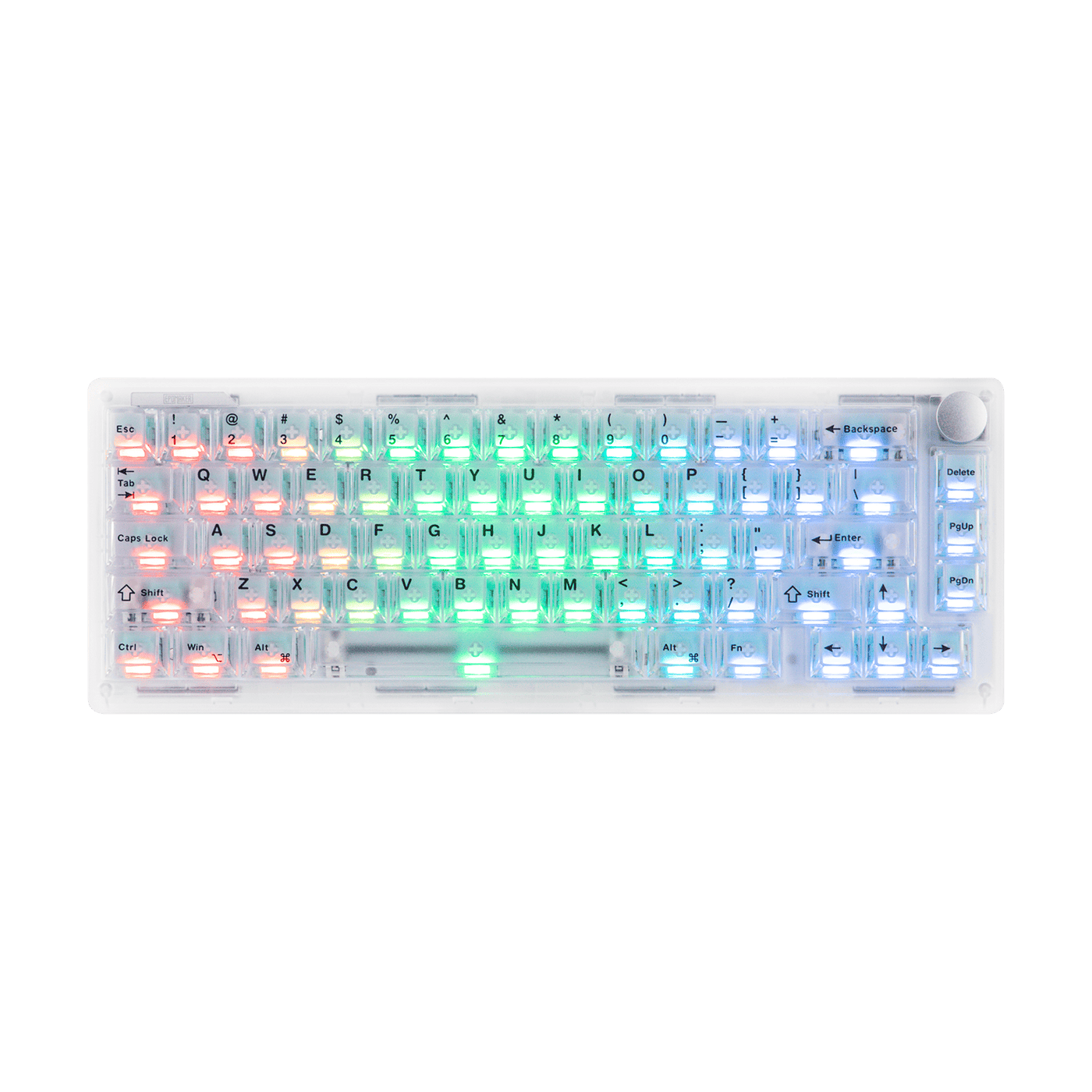 EPOMAKER HE65 V2 TMR clear shell with full RGB rainbow backlight glowing through case