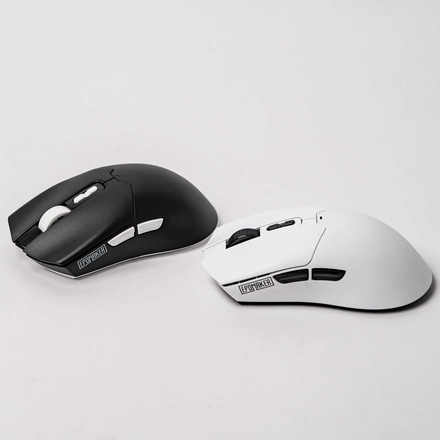 EPOMAKER Click Lite Mouse Black and White colorways side-by-side lifestyle shot