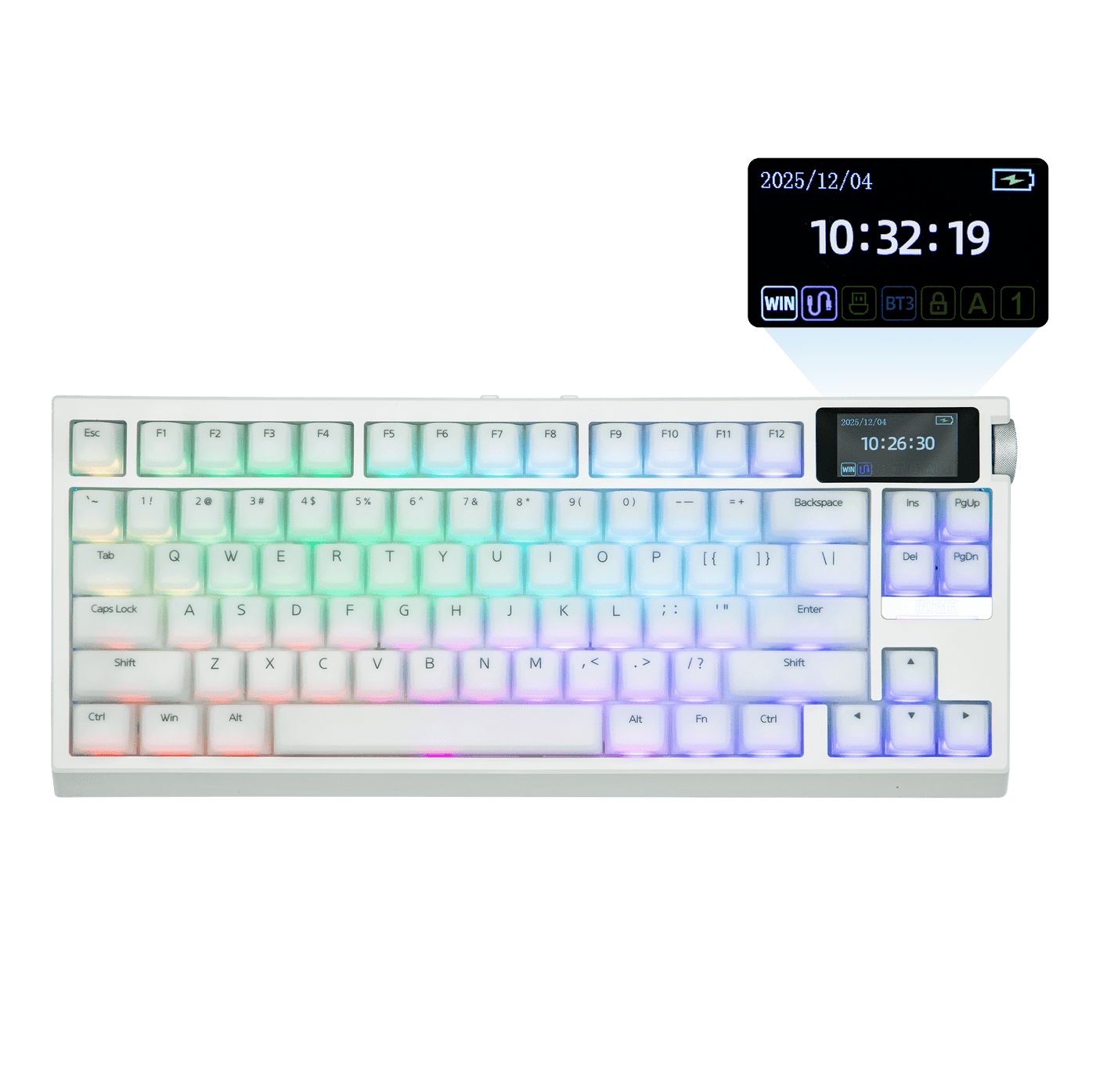 EPOMAKER G84 PRO white colorway top-down with LCD callout 2025/12/04 10:32:19